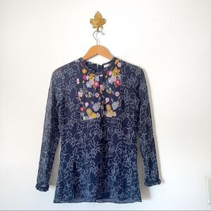 Anthropologie Shoshanna Blue embroidered lace top NWOT size Small